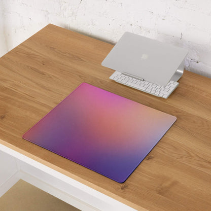 Premium large gradient sunset gaming mouse pad with pink-to-purple glow, stitched edges, non-slip base