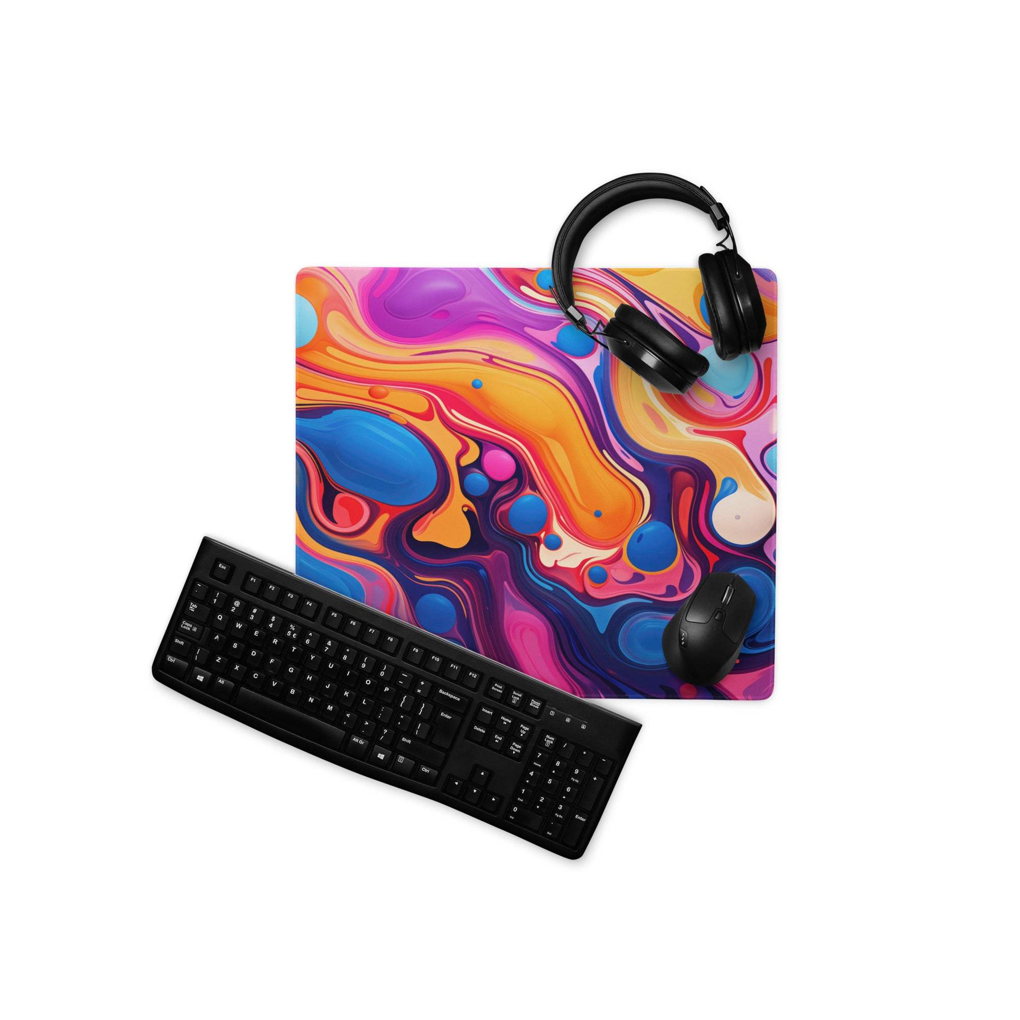 Vibrant pink purple orange blue abstract swirl large gaming mouse pad