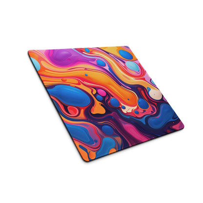 Vibrant abstract swirl gaming mouse pad in orange blue purple pink large non-slip base
