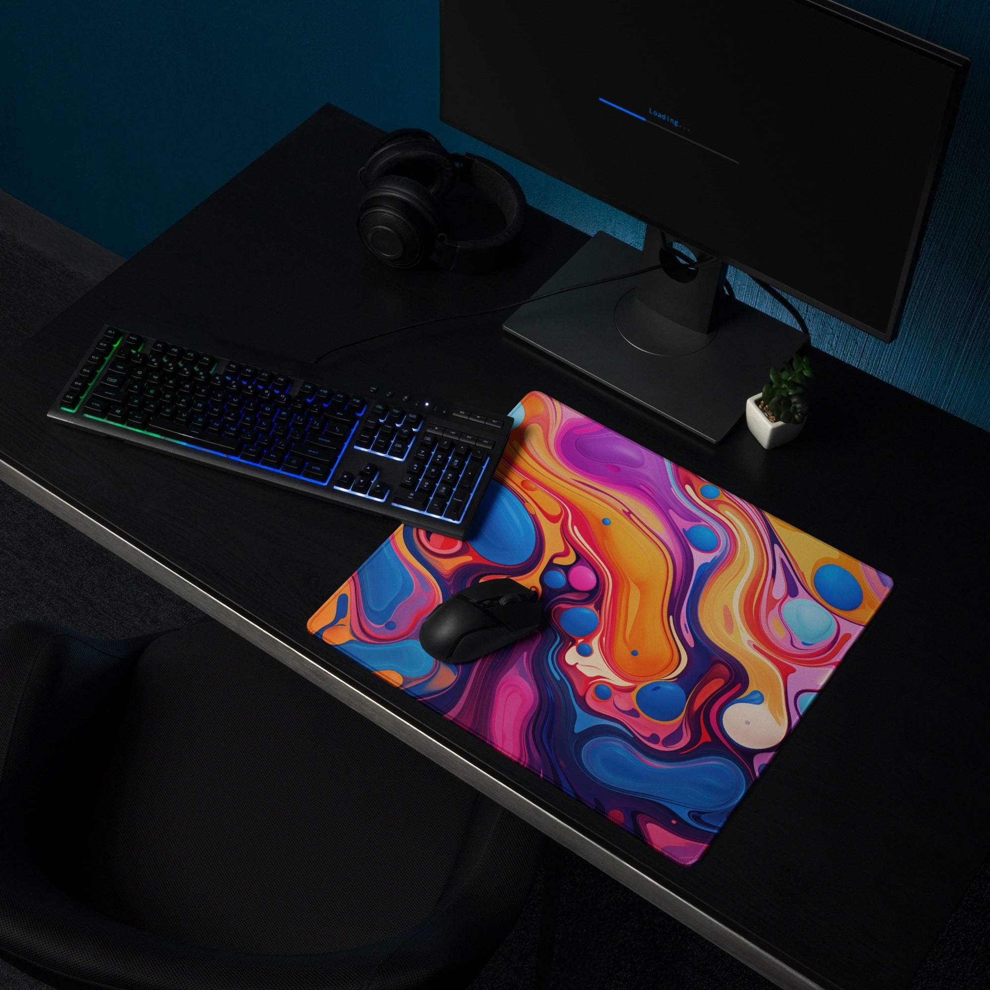 Vibrant abstract swirl gaming mouse pad large non-slip base for Dota CSGO