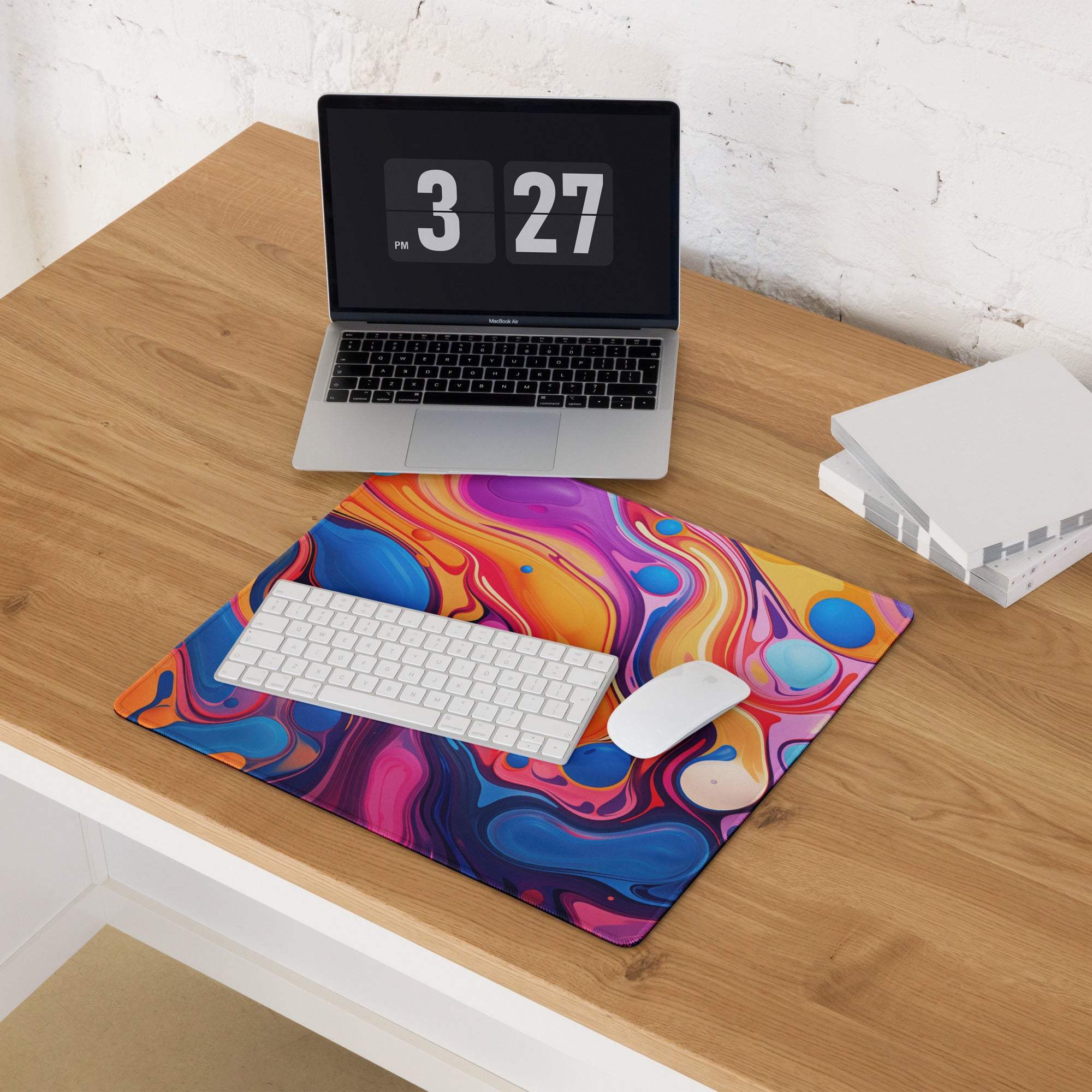Vibrant abstract swirl gaming mouse pad large non-slip base pink blue orange purple