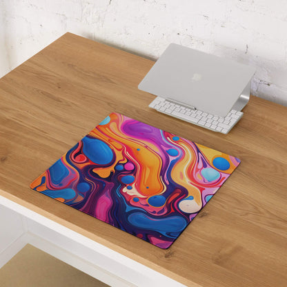 Vibrant abstract swirl gaming mouse pad in purple blue orange pink hues large non-slip base