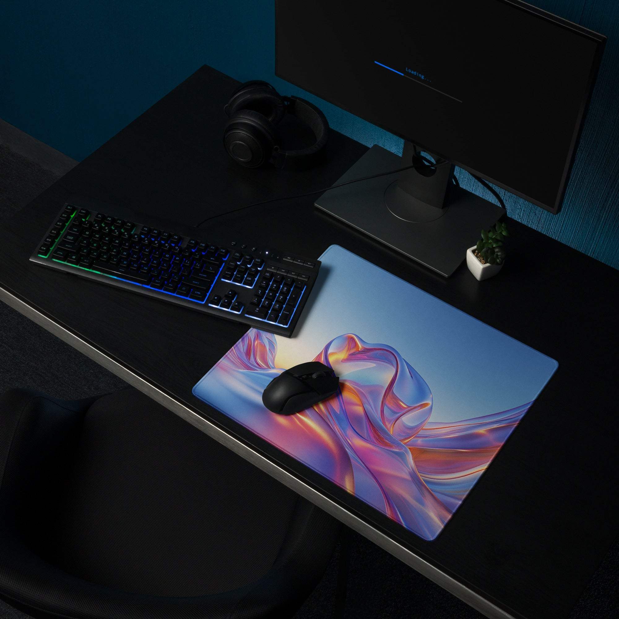 Vibrant pink purple blue gradient gaming mouse pad with non-slip base