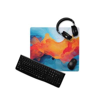 Vibrant abstract neon swirl large non-slip gaming mouse pad in orange blue hues