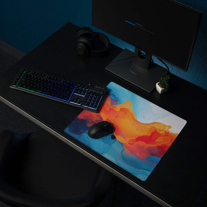 Abstract neon swirl large non-slip gaming mouse pad in orange blue hues
