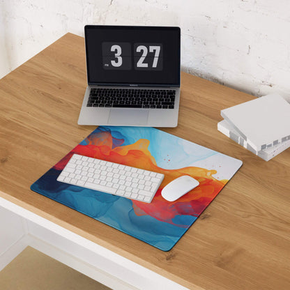 Vibrant abstract neon swirl orange blue large non-slip gaming mouse pad