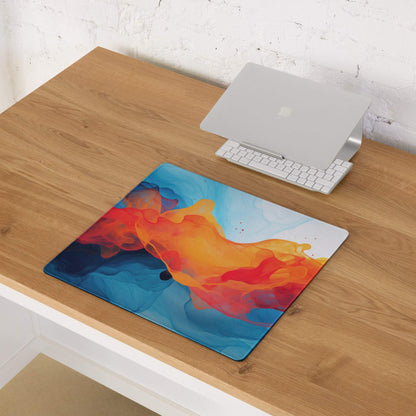 Abstract Neon Swirl large non-slip gaming mouse pad in vibrant orange blue