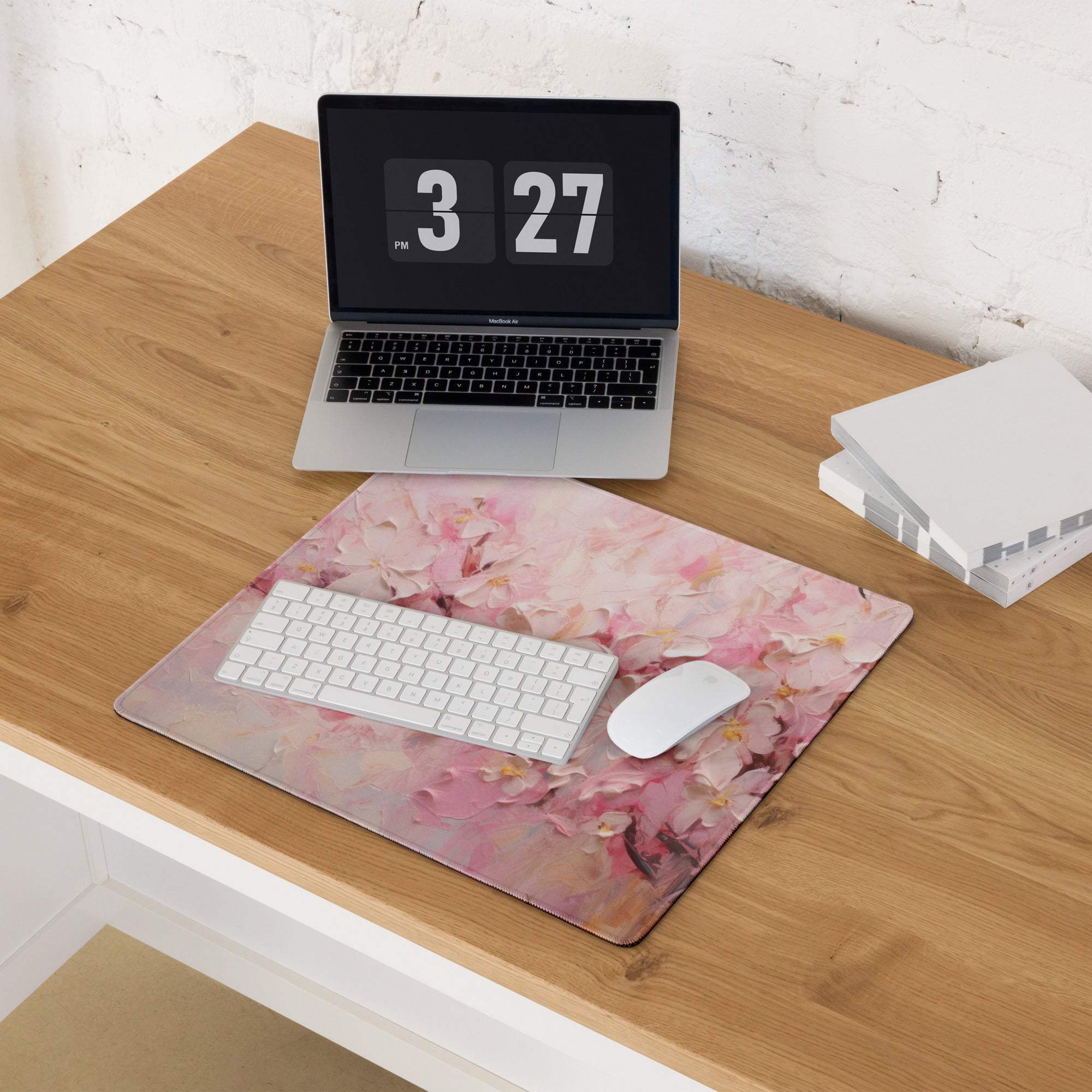 Pink floral gaming mouse pad with large non-slip stitched surface