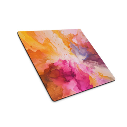 Vibrant abstract burst gaming mouse pad in pink orange purple hues