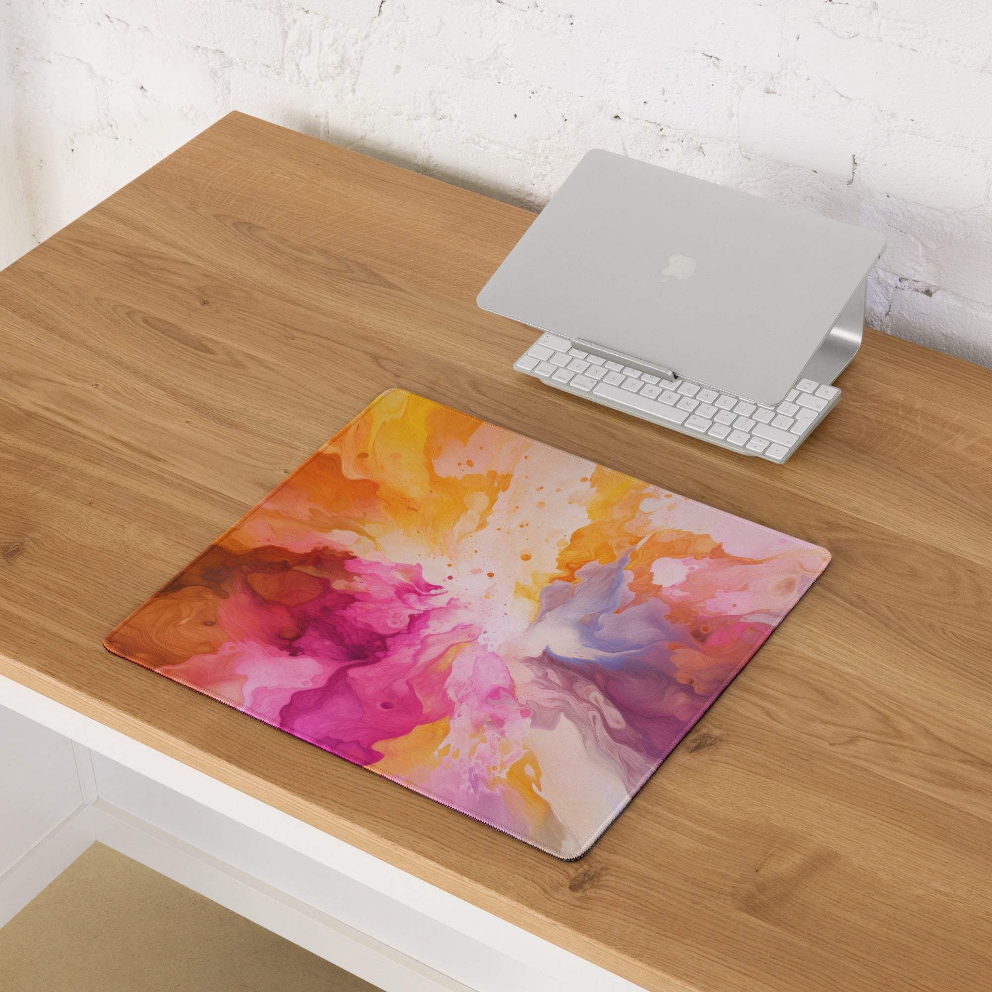 Vibrant multicolor abstract burst gaming mouse pad with non-slip base