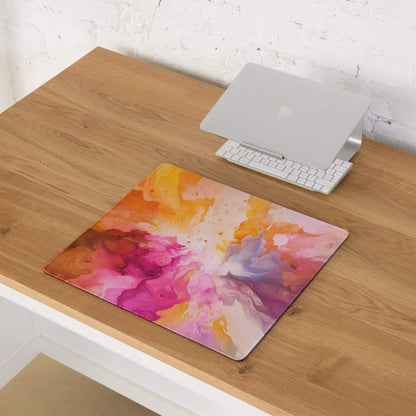 Vibrant multicolor abstract burst gaming mouse pad with non-slip base