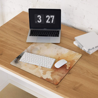 Large abstract watercolor gaming mouse pad in warm beige brown tones