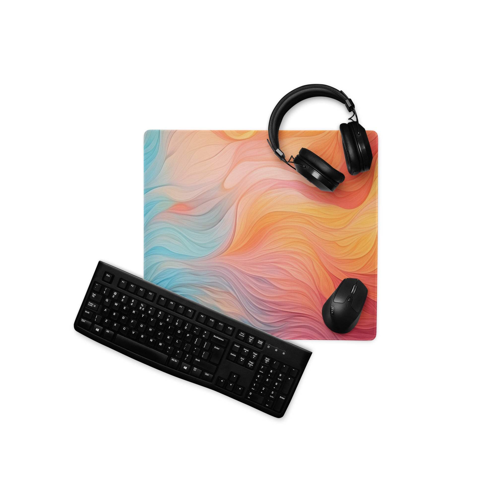 Large colorful swirl abstract gaming mouse pad with non-slip backing