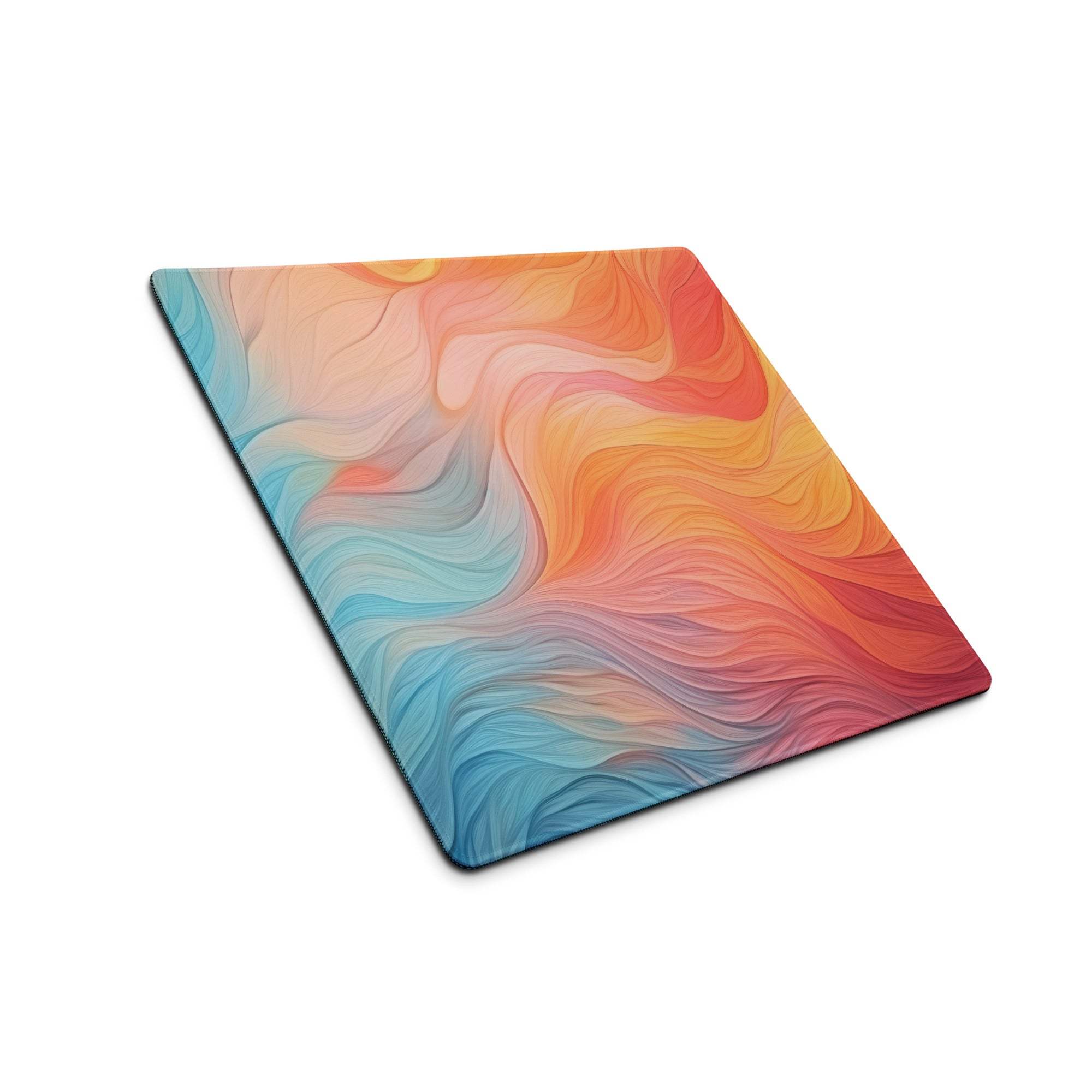 Colorful swirl abstract gaming mouse pad with non-slip backing and stitching