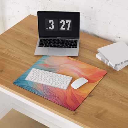 Vibrant swirl gradient gaming mousepad in orange pink blue large non-slip stitched