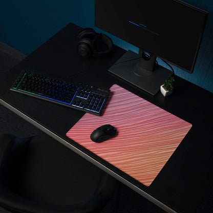 Pink gradient gaming mouse pad with wood grain texture and non-slip backing