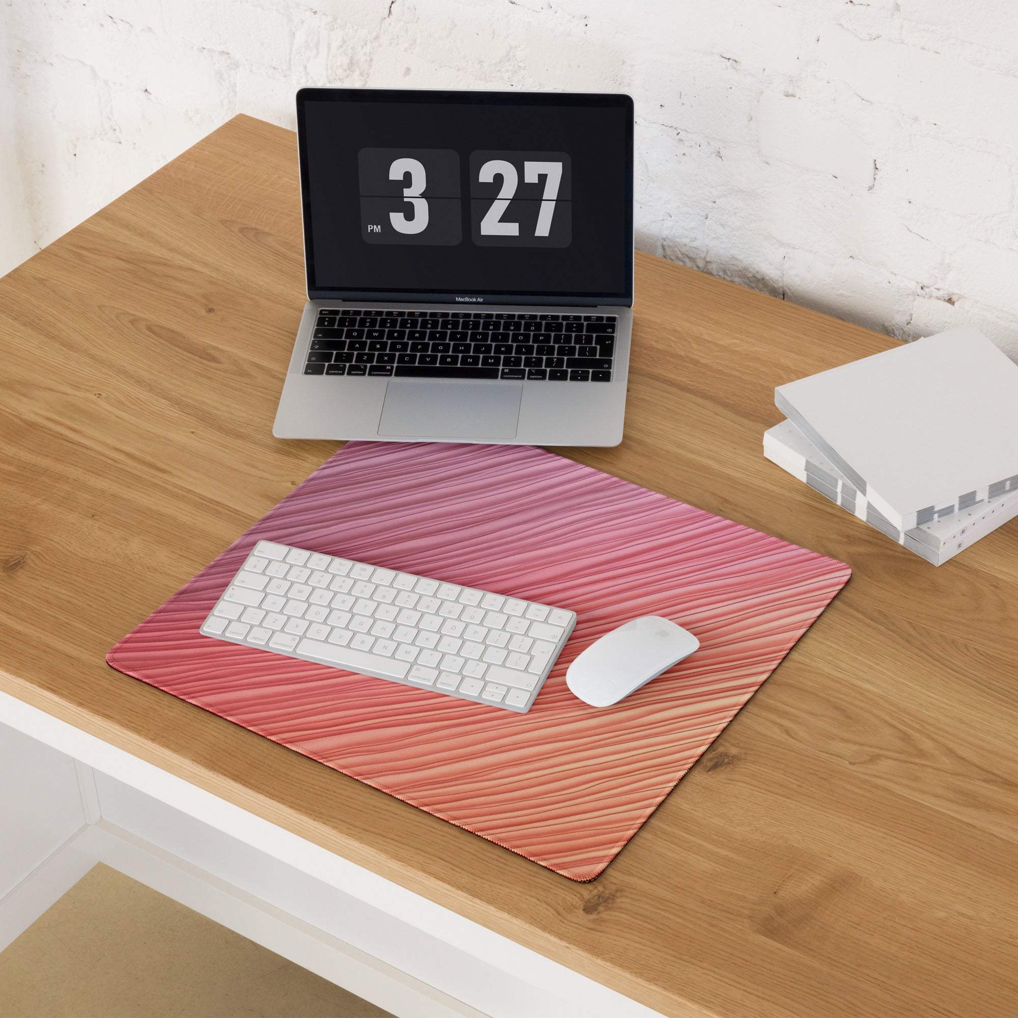 Lux gradient pink gaming mouse pad with diagonal ridges and non-slip backing