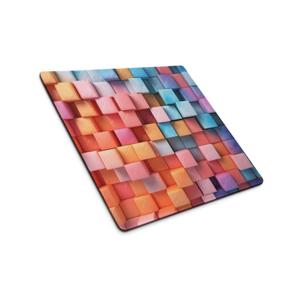 Vibrant rainbow cube pattern gaming mouse pad with large surface and edge stitching