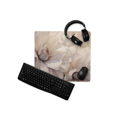 Elegant floral beige gaming mouse pad with large surface and non-slip base