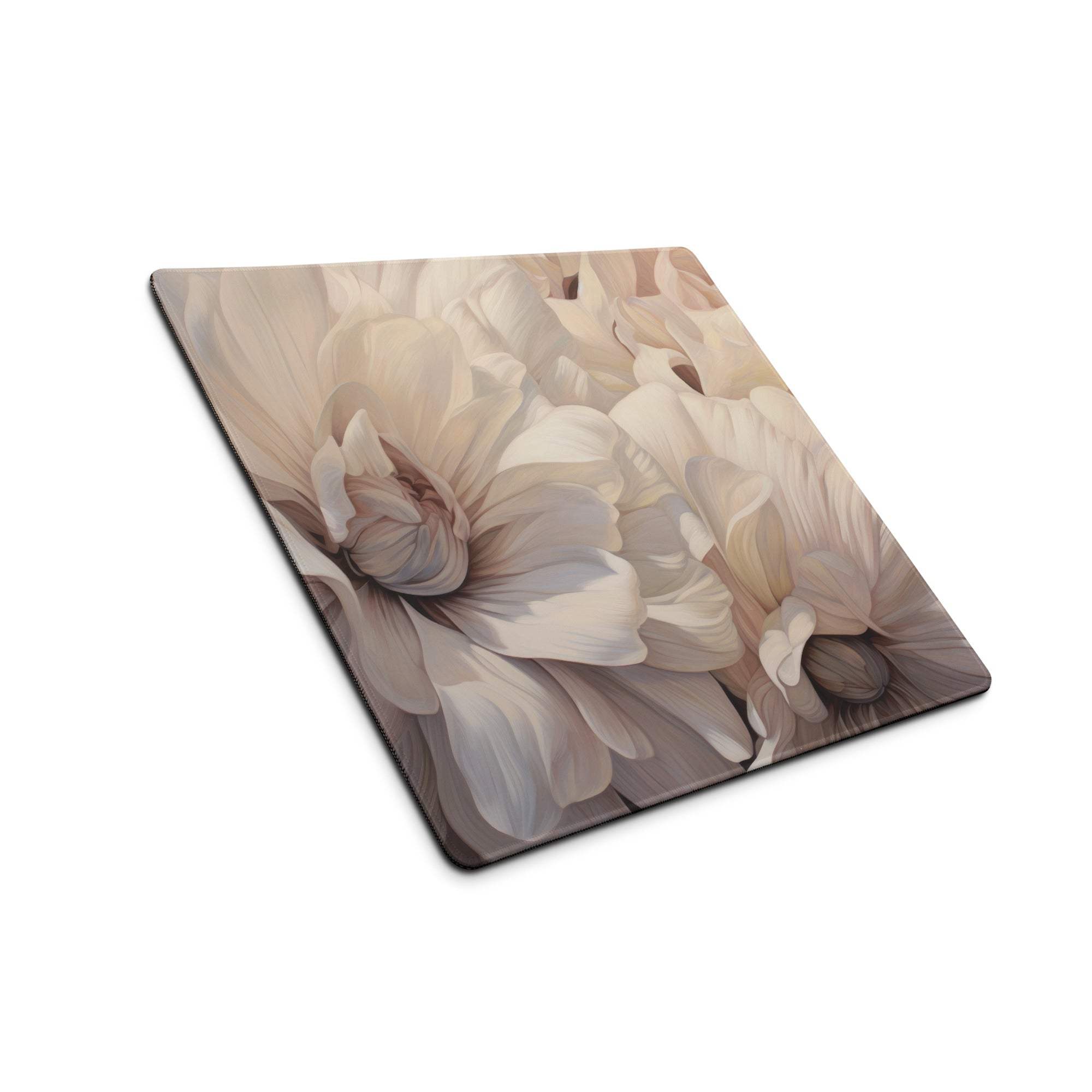 Elegant beige floral gaming mouse pad with large non-slip surface
