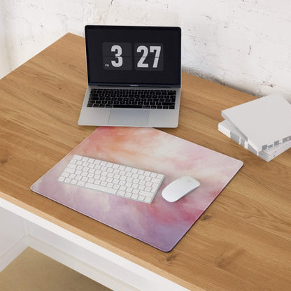 Pastel pink lavender watercolor large gaming mousepad non-slip base stitched edges