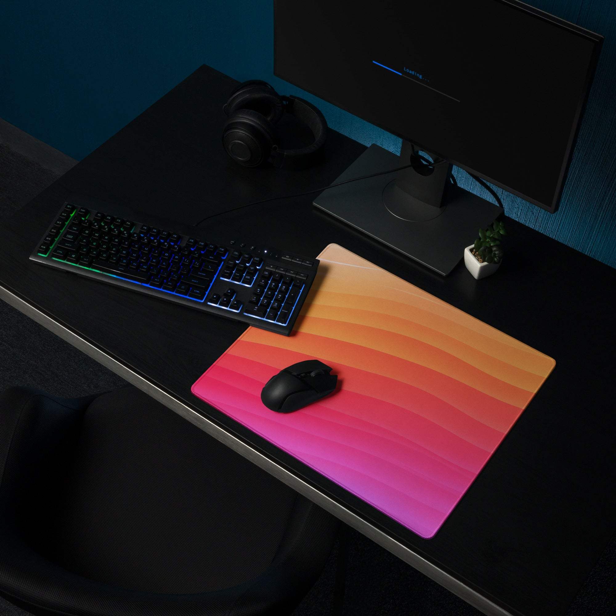 Vibrant sunset gradient large gaming mouse pad with non-slip bottom
