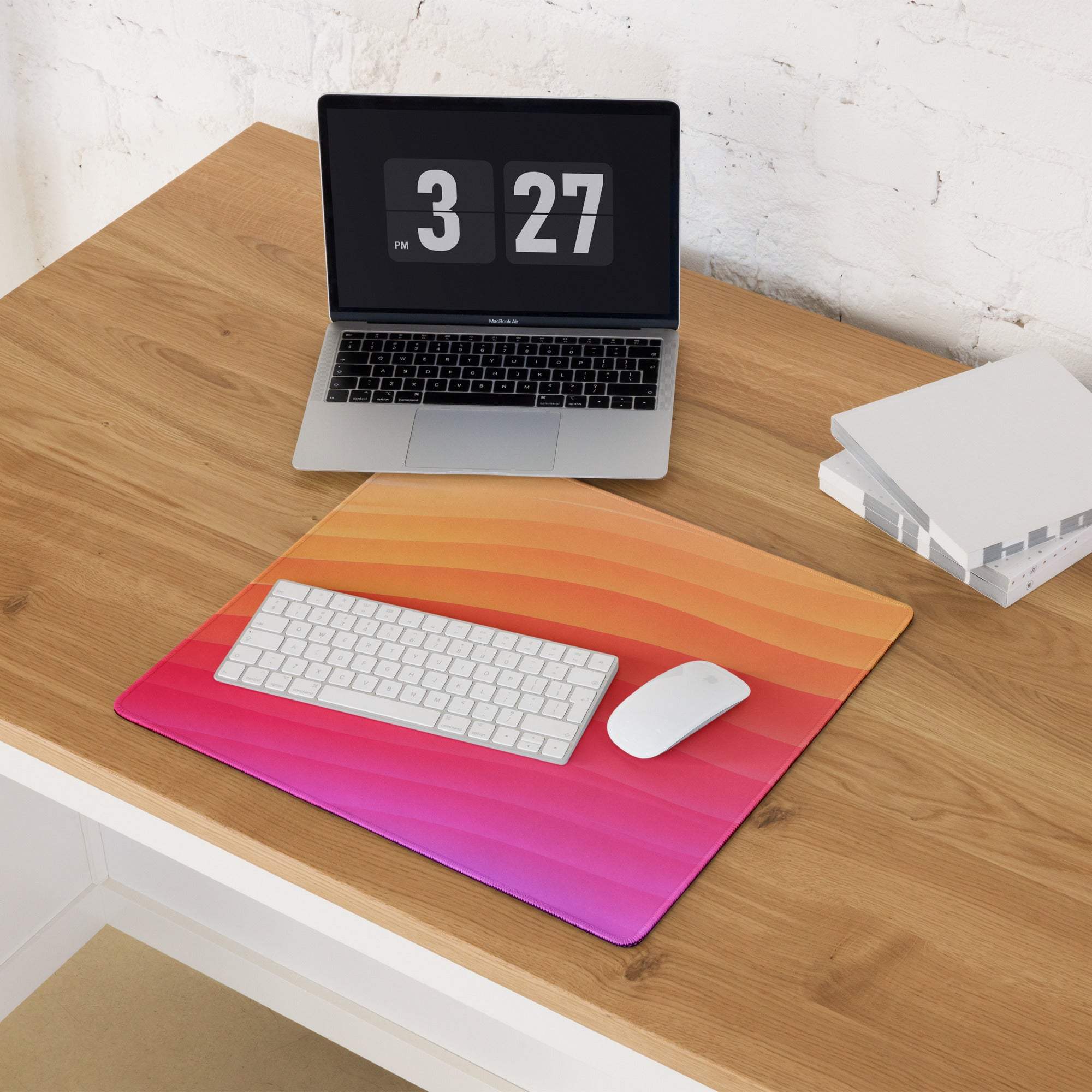 Vibrant sunset gradient large gaming mouse pad with soft-touch surface and non-slip bottom