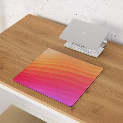 Vibrant sunset gradient large gaming mouse pad with wavy stripes and non-slip bottom