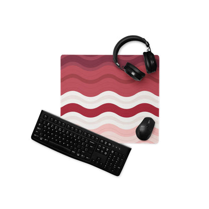 Vibrant crimson rose wave gaming mouse pad with red white wavy stripes