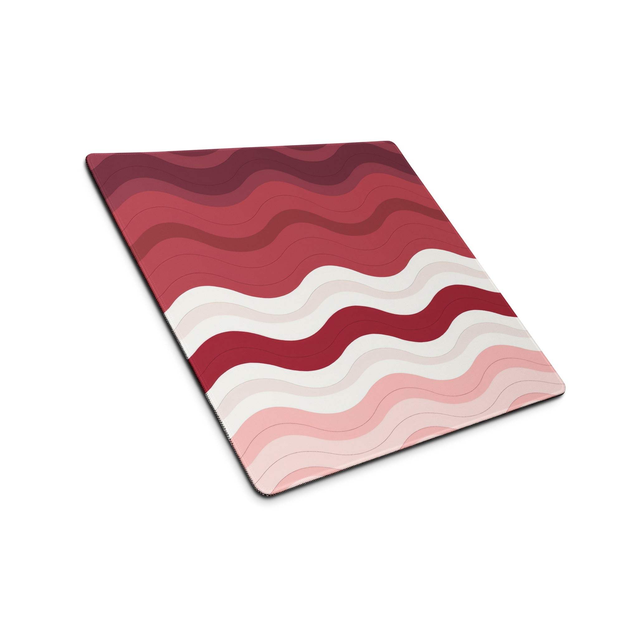 Vibrant crimson rose wave gaming mouse pad with red white wavy pattern
