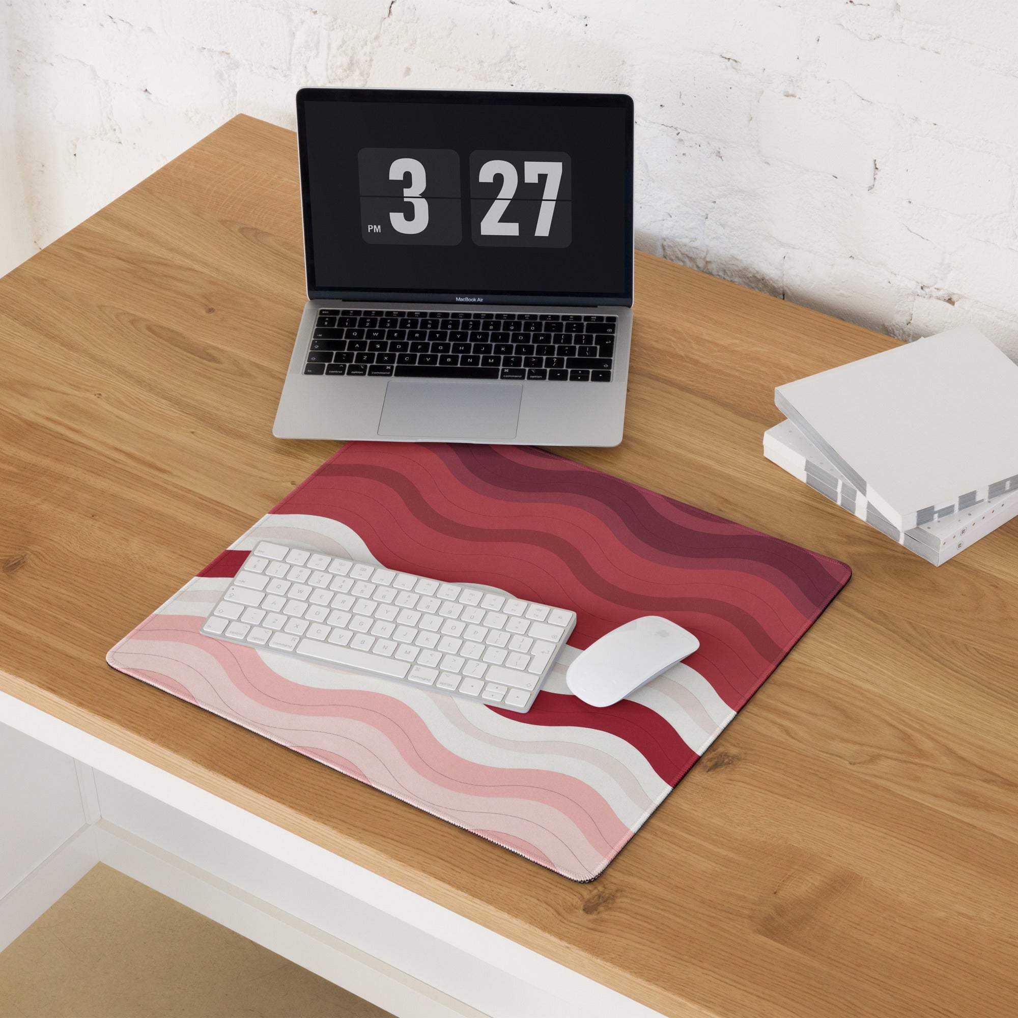 Vibrant crimson rose wave gaming mouse pad with non-slip base