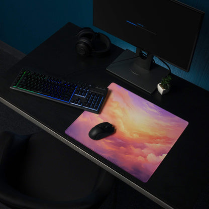 Dreamy sunrise cloudscape ultra large gaming mouse pad with pastel sunset sky