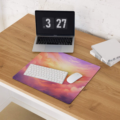 Dreamy Sunrise Cloudscape ultra large gaming mouse pad with pastel sunset gradient sky and swirling clouds