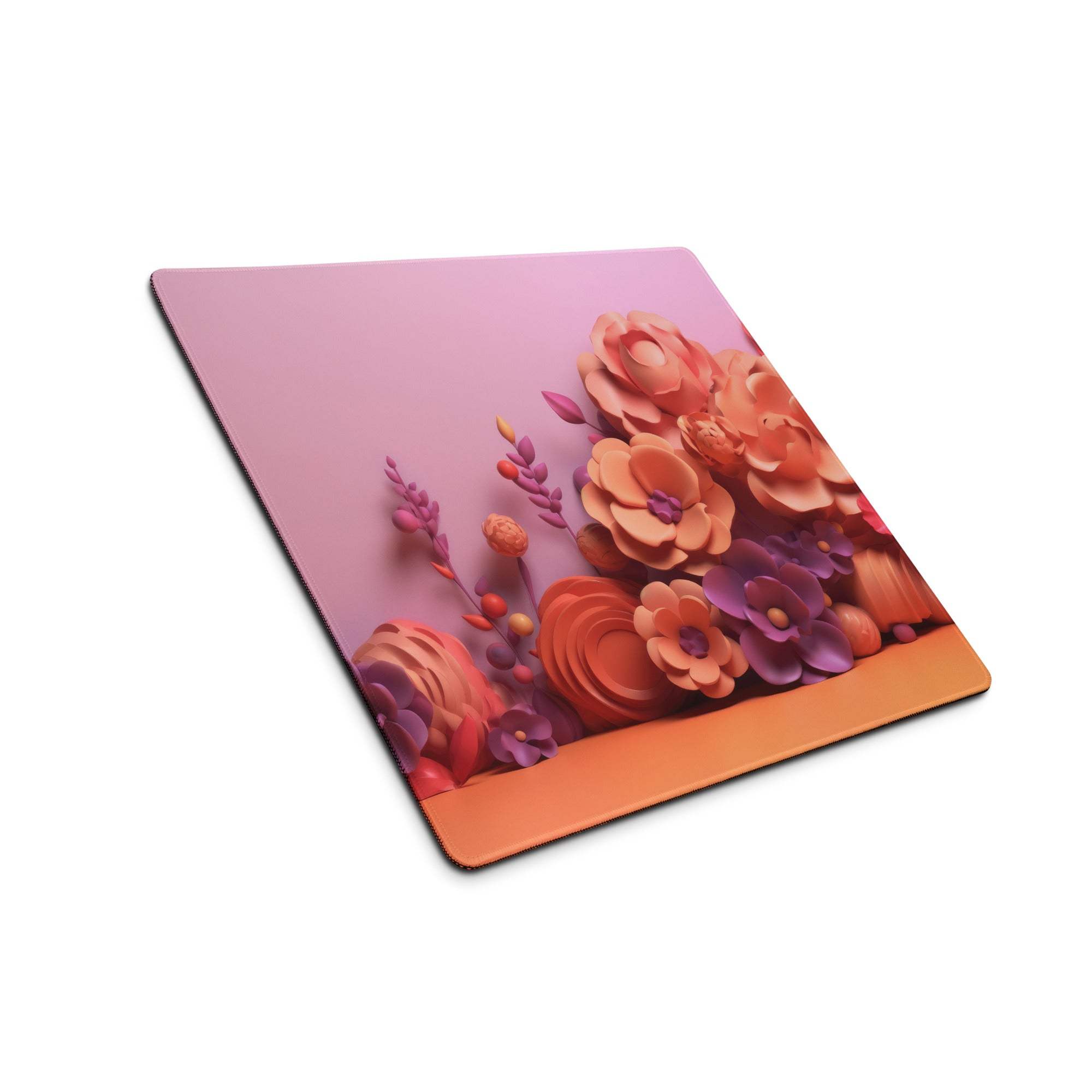 Elegant pink purple floral gradient gaming mouse pad with 3D bouquet