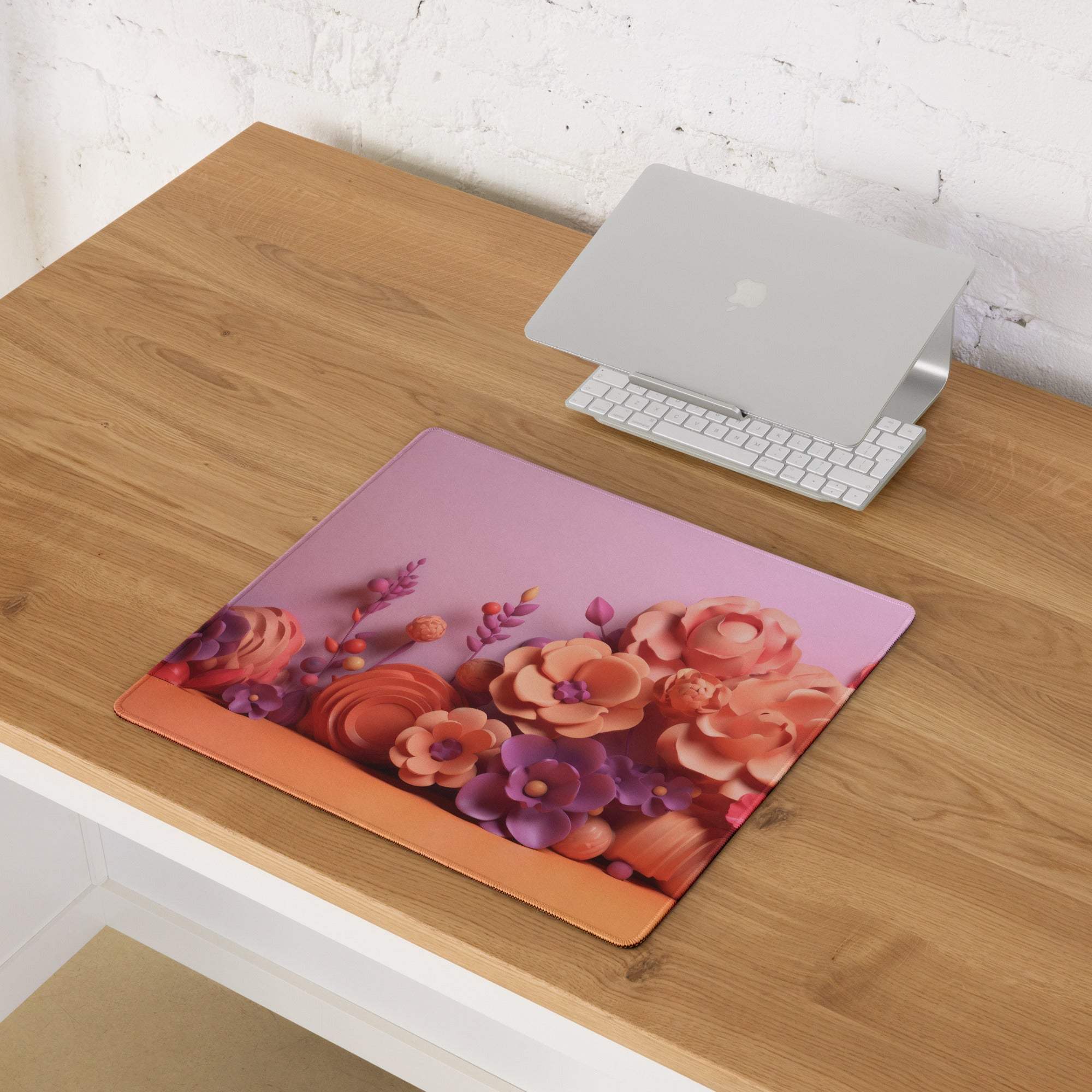 Elegant floral gradient pink purple gaming mouse pad, non-slip surface