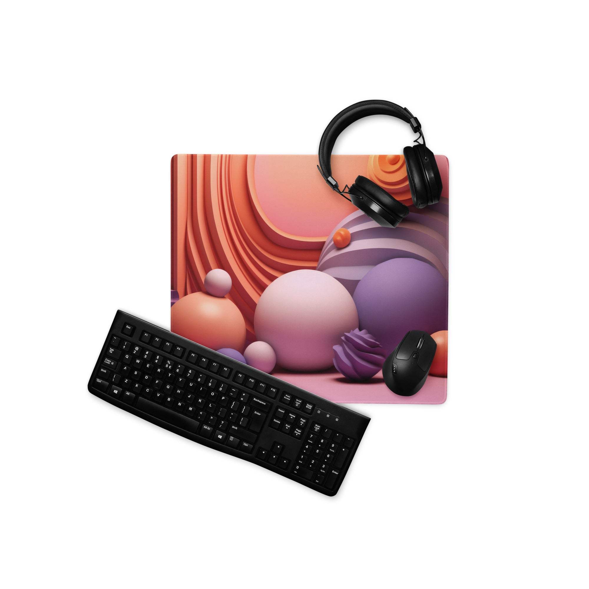 Dreamy abstract spheres gaming mouse pad in peach lavender sunset tones