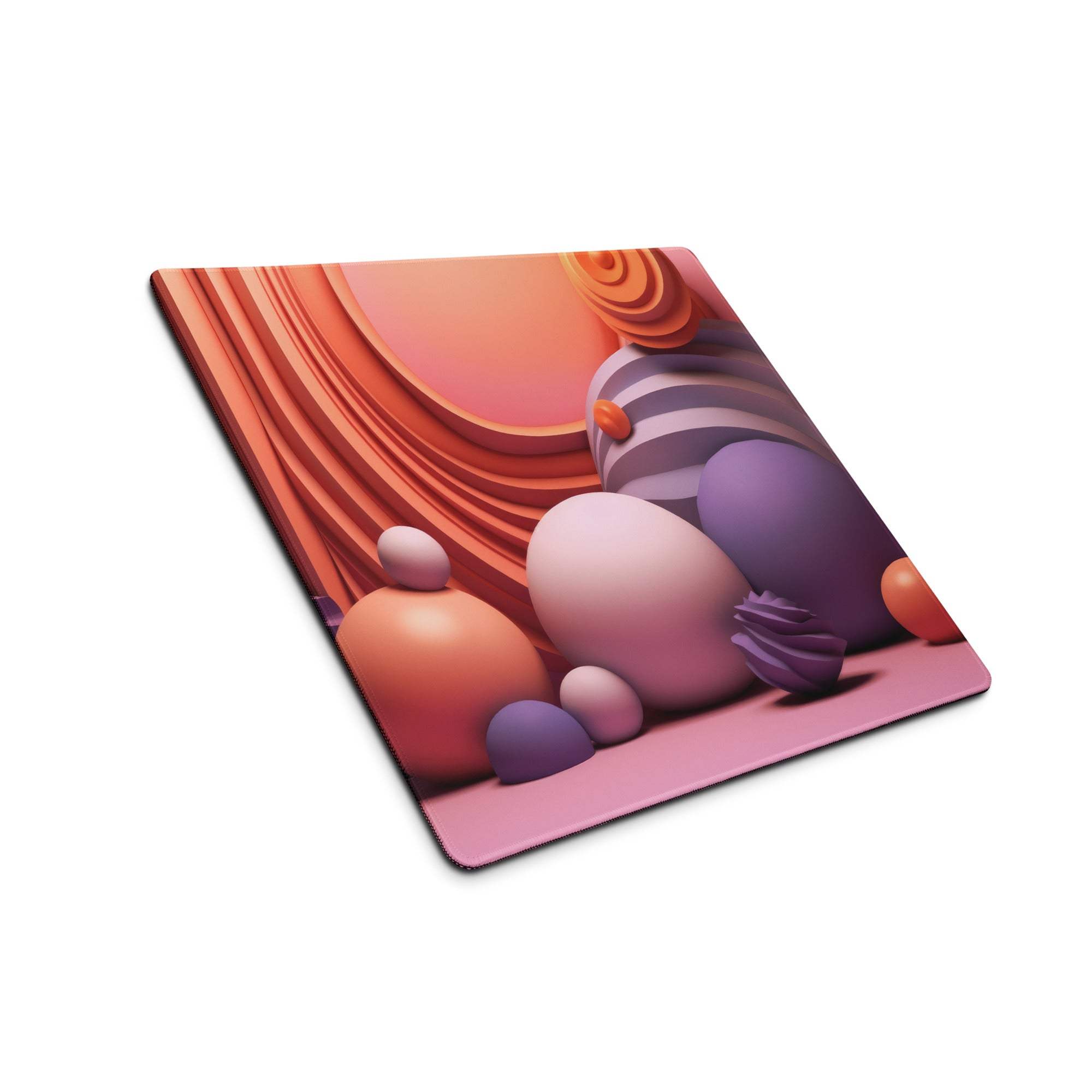 Dreamy abstract spheres gaming mouse pad in sunset pink purple with non-slip base