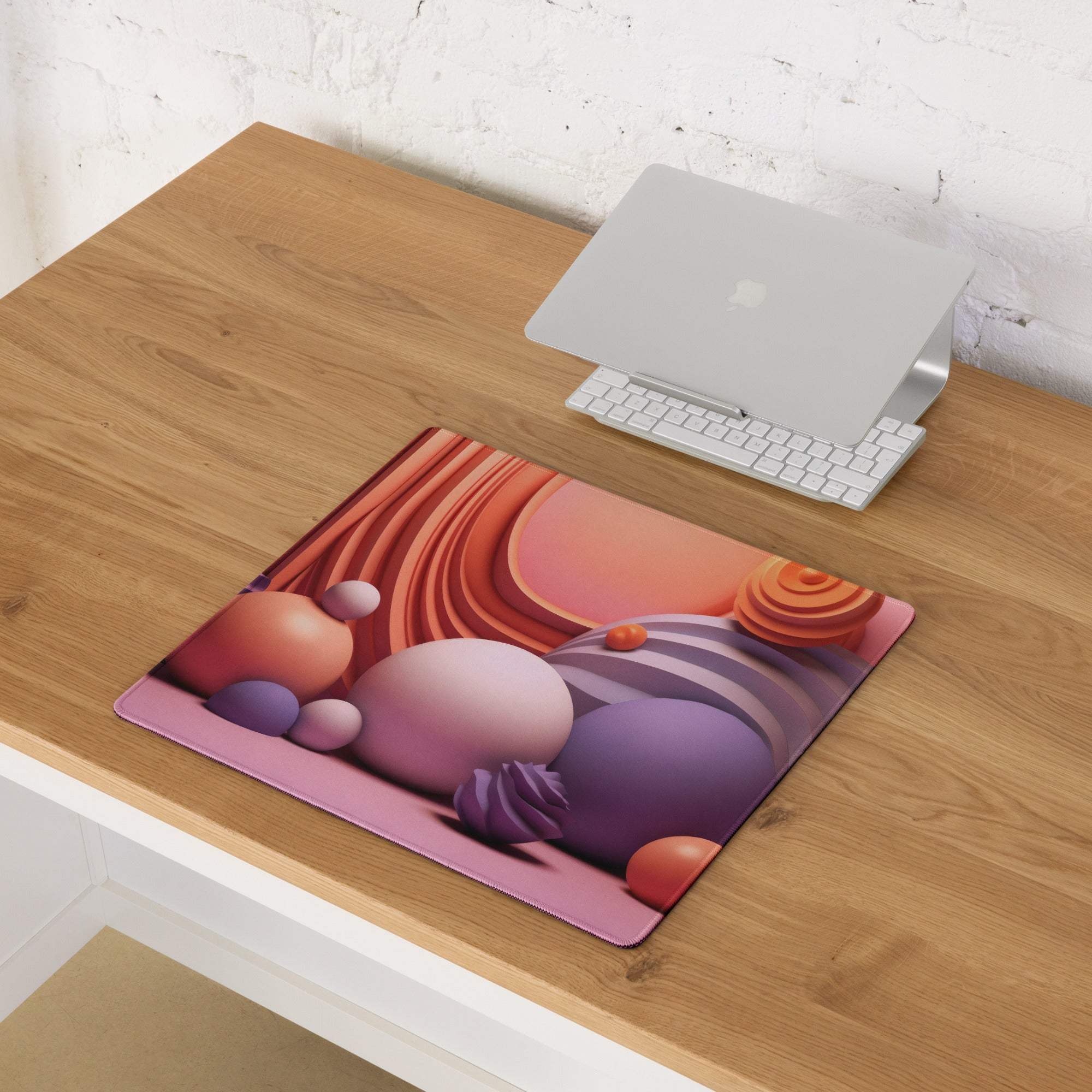 Dreamy abstract spheres gaming mouse pad in pink purple sunset palette