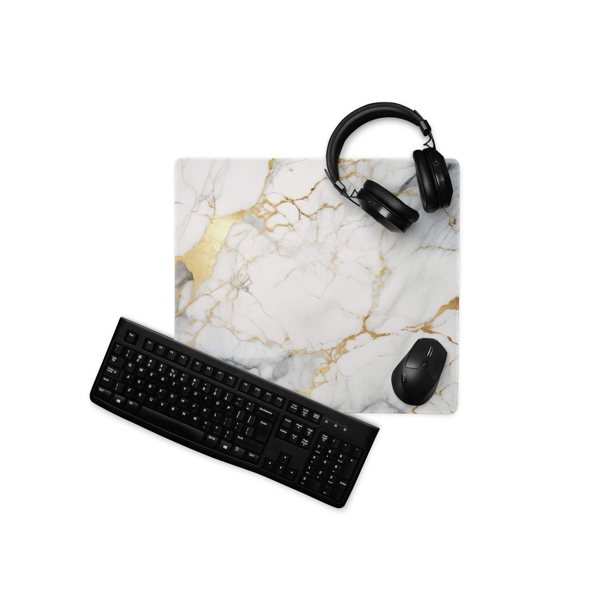 White gold vein marble large gaming mouse pad non-slip base
