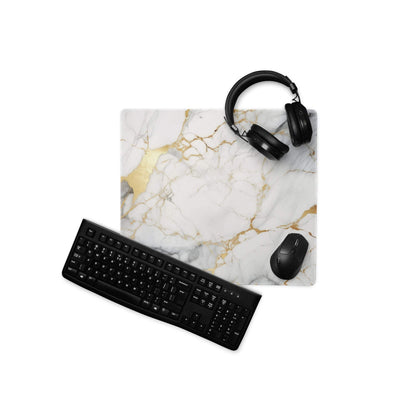 White gold vein marble large gaming mouse pad non-slip base