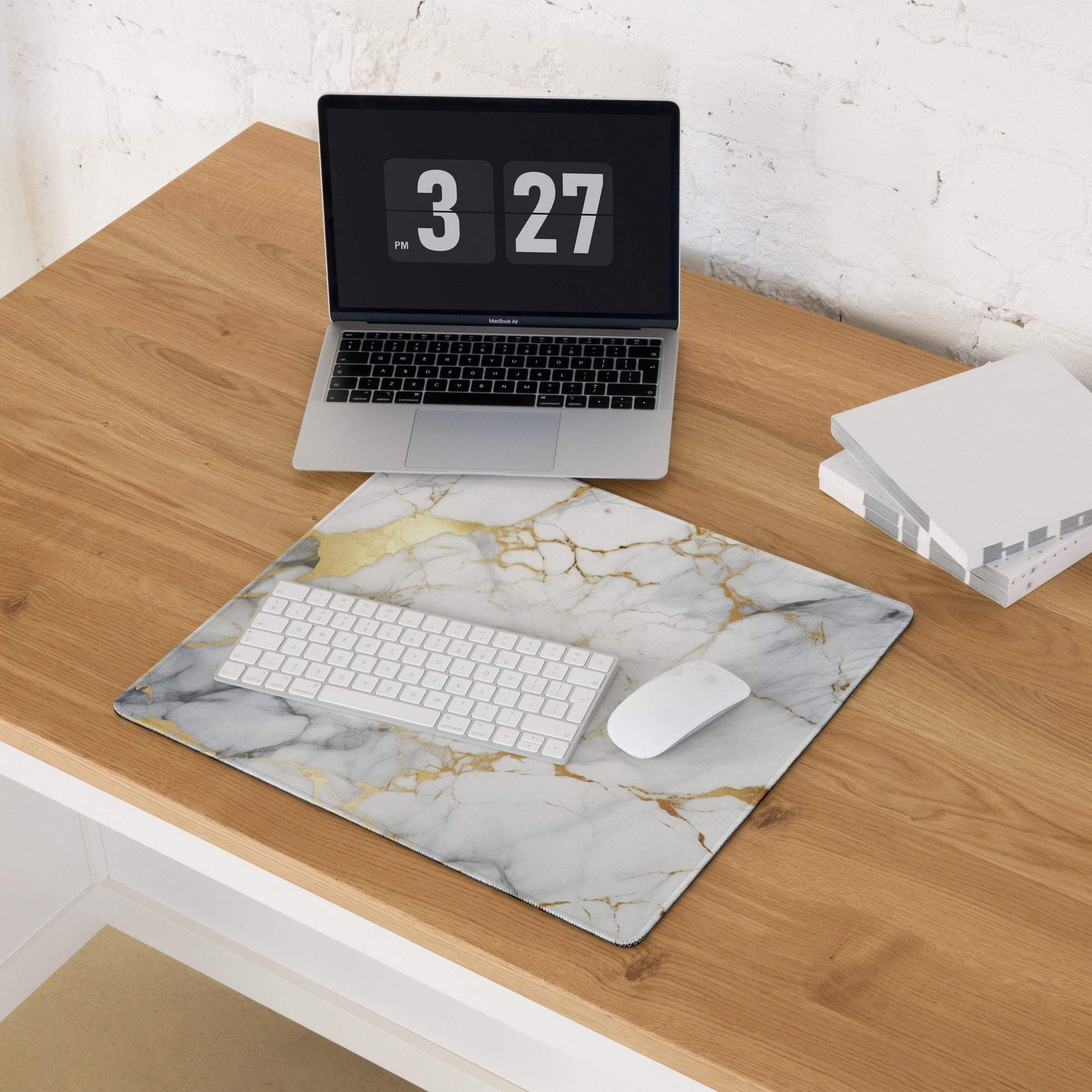White gold vein marble gaming mouse pad large non-slip base