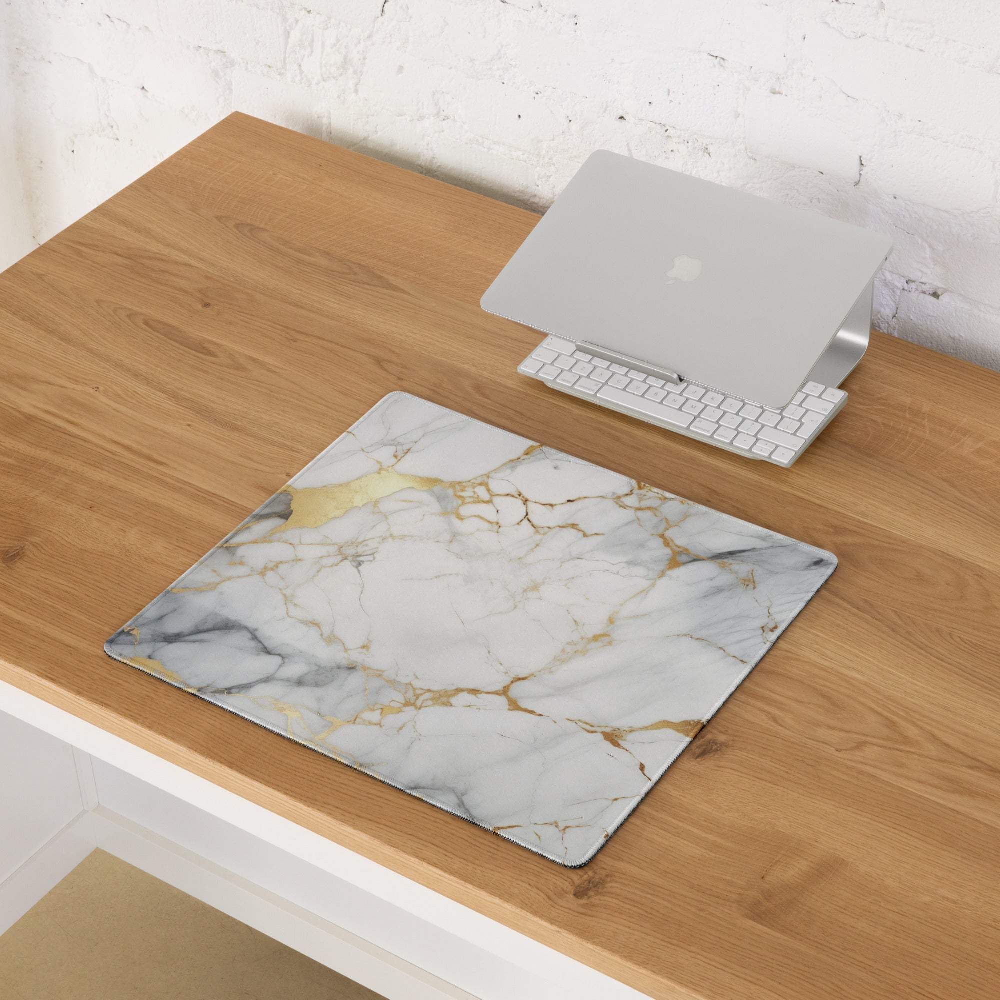 White gold vein marble gaming mouse pad large non-slip base
