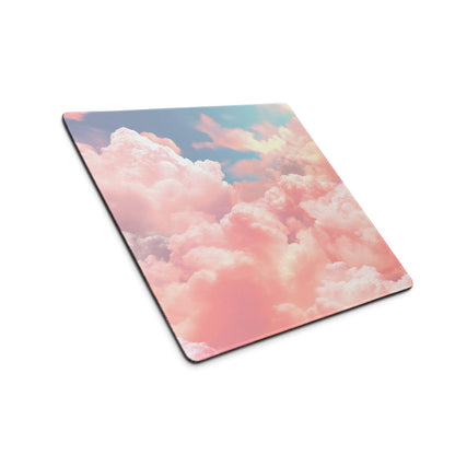 Dreamy pink cloud gaming mouse pad with pastel sky, non-slip base