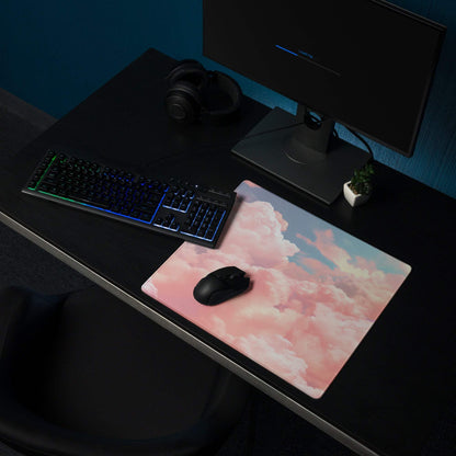 Pink blue cloud gaming mouse pad with black wireless mouse