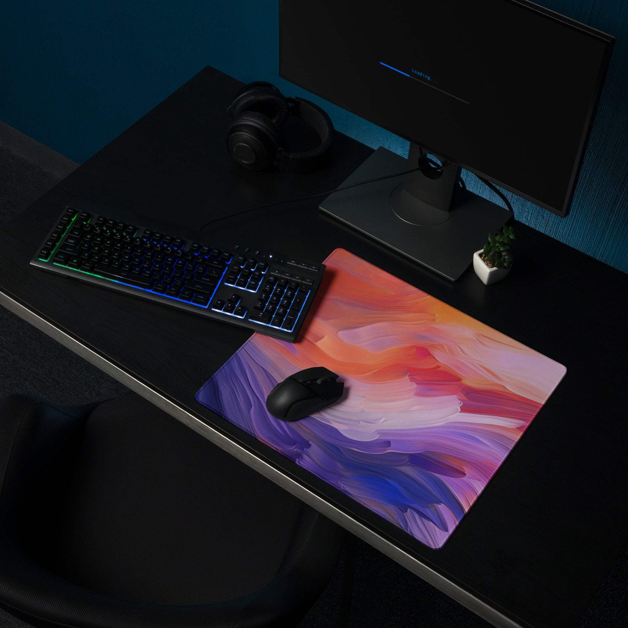Vibrant abstract swirl gradient gaming mouse pad for Dota CSGO pros, non-slip base
