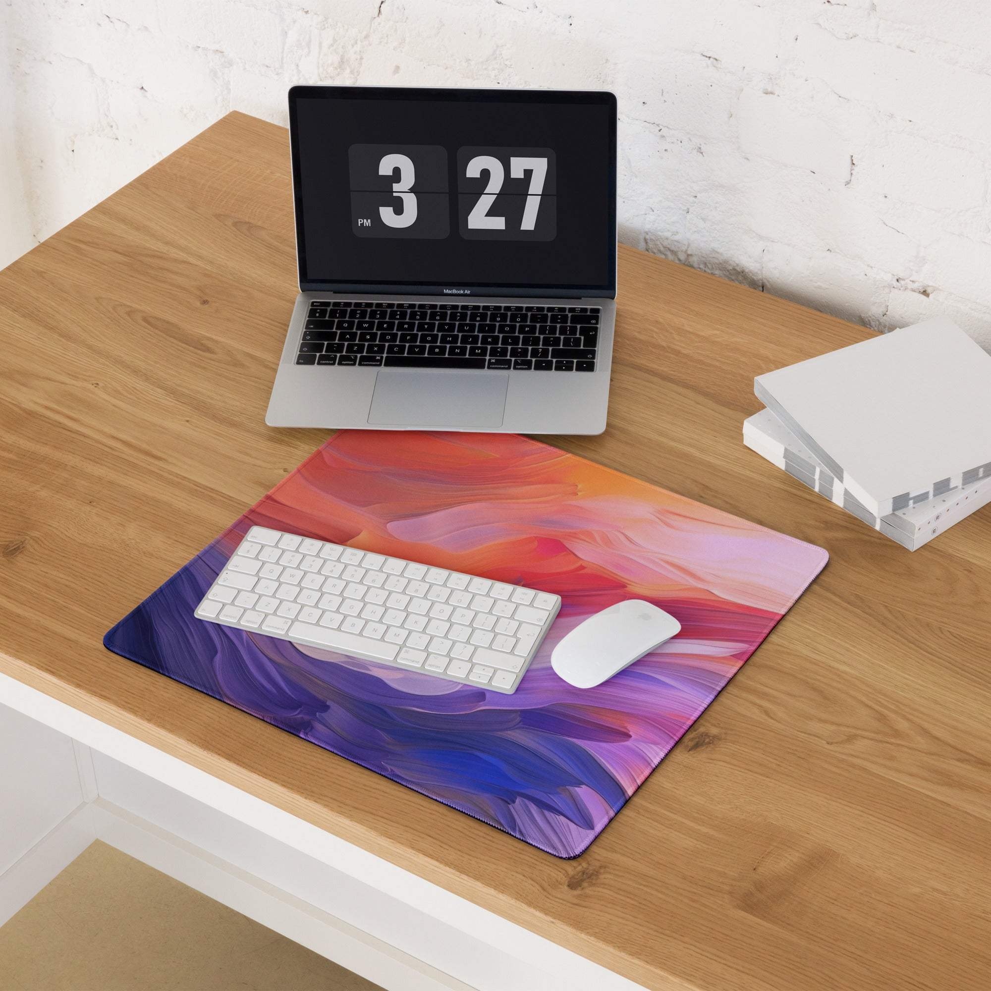 Vibrant abstract swirl gradient gaming mouse pad in purple pink orange blue for Dota CSGO pros non-slip base