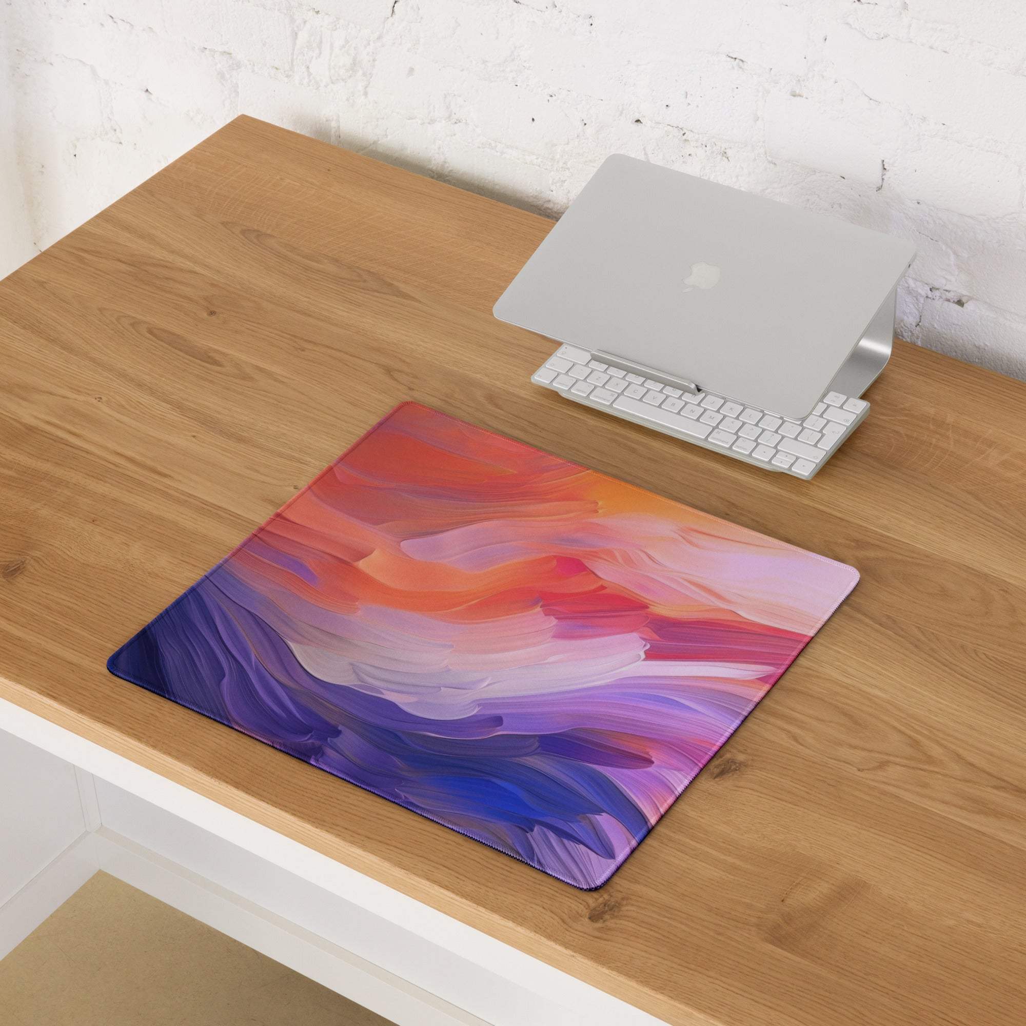 Vibrant abstract swirl gradient gaming mouse pad in orange pink purple blue