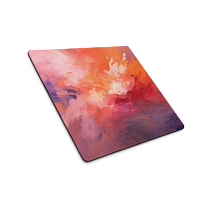 Vibrant abstract sunset square coaster with non-slip backing, orange-pink-purple swirls