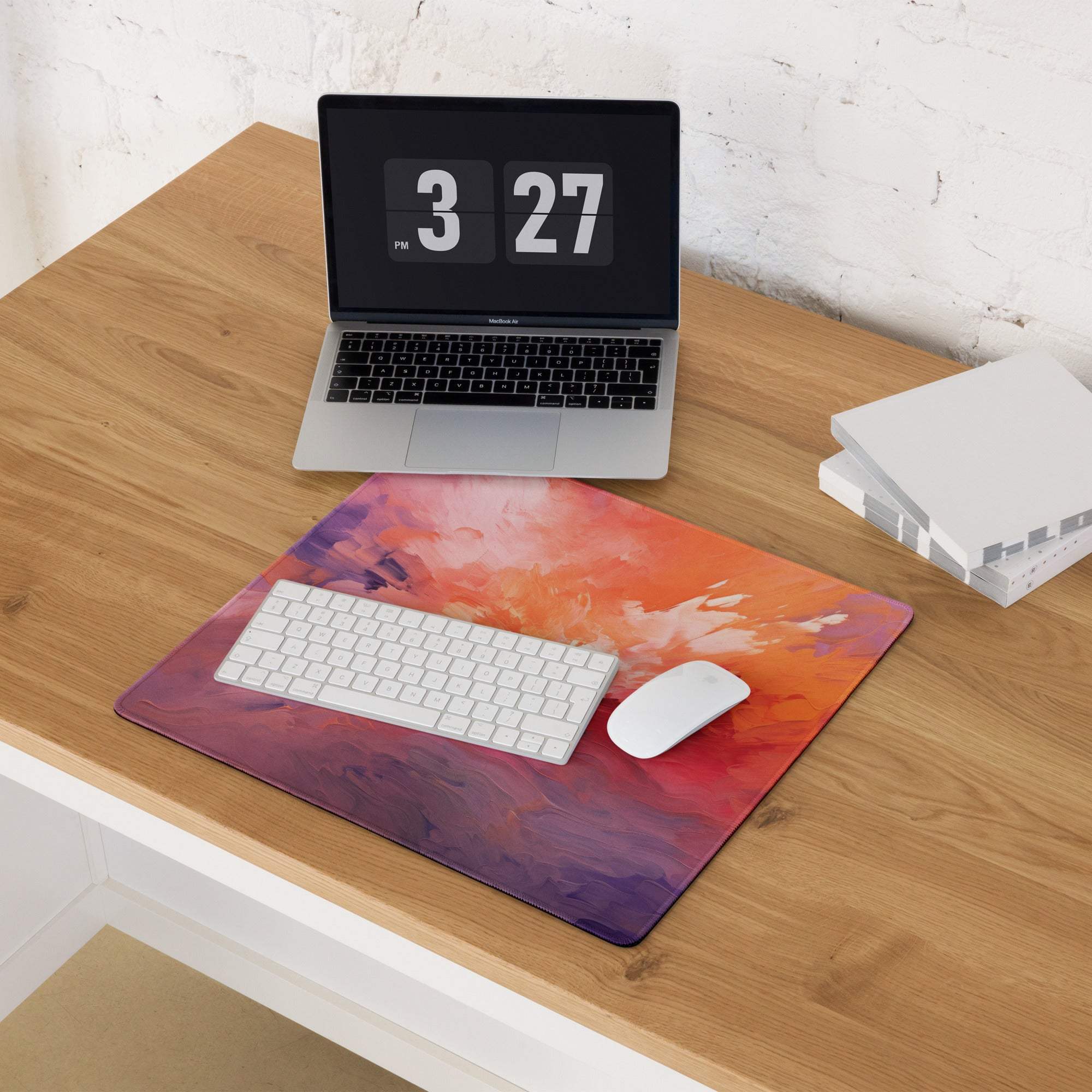 Vibrant abstract sunset gaming mouse pad in orange pink purple gradient large non-slip