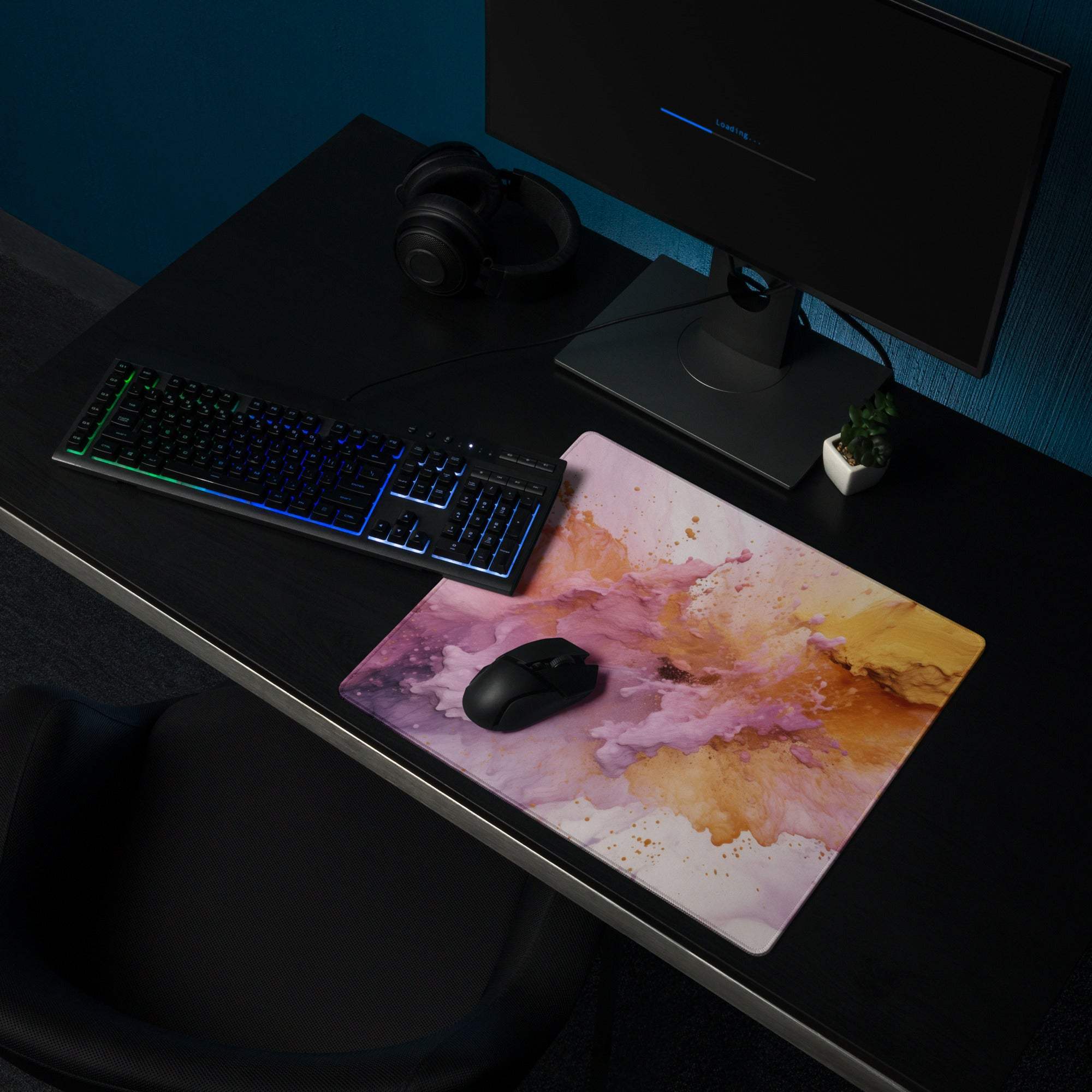 Premium abstract pink purple orange large gaming mouse pad with non-slip base